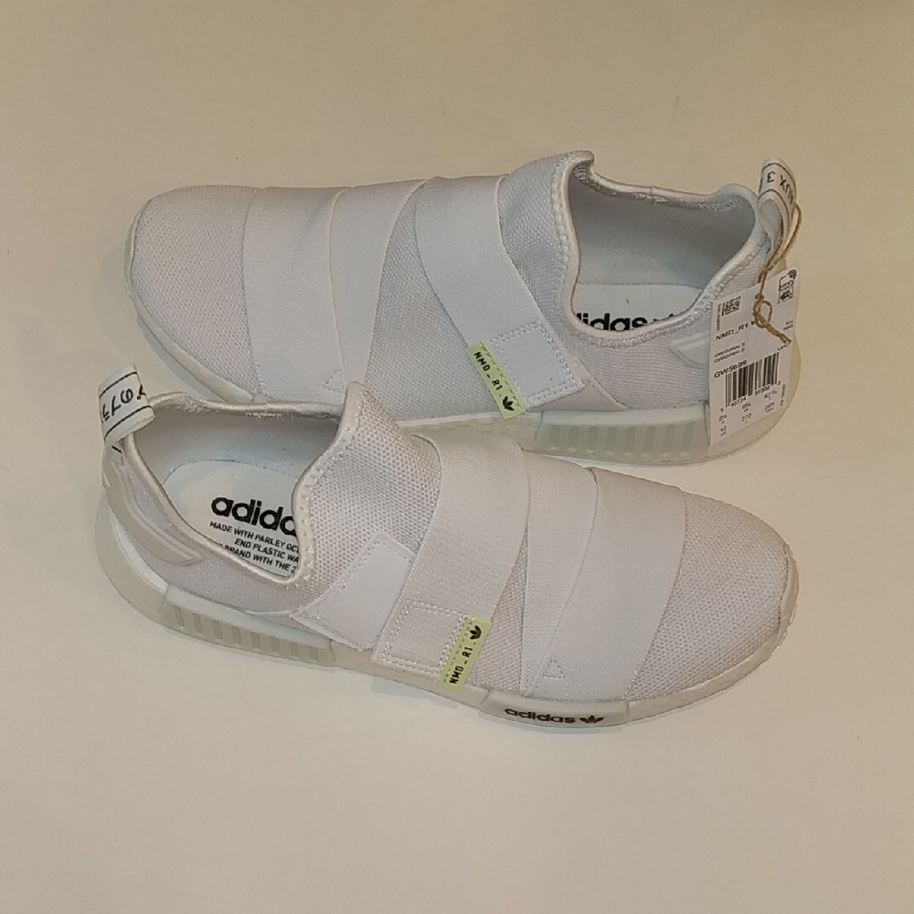 Adidas White Elastic Slip-On Shoes
